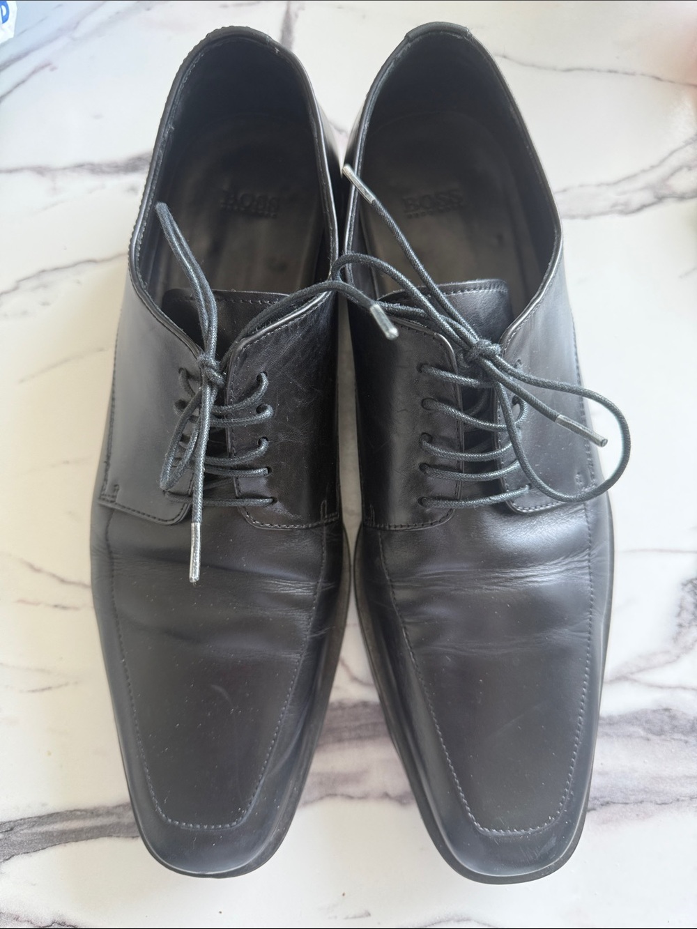 Hugo Boss Black Leather Lace-Up Square-Toe Oxfords